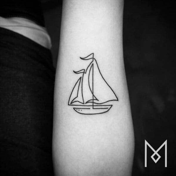 one line tattoo - sailboat