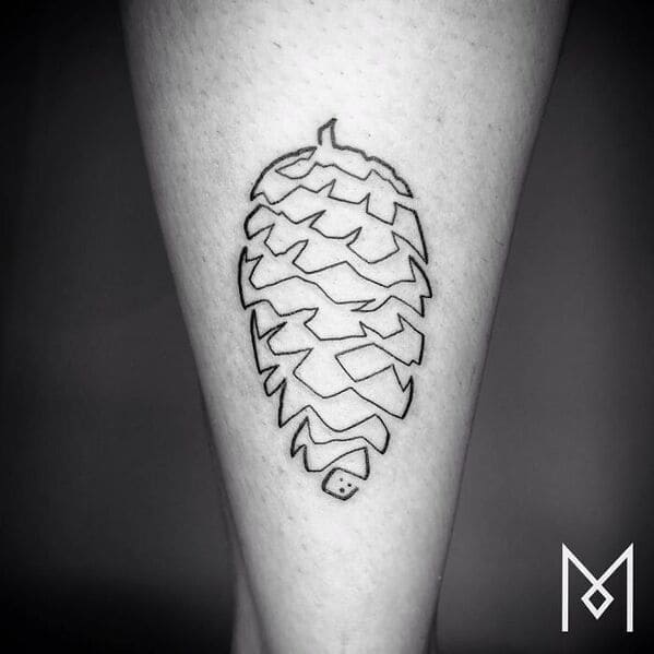 one line tattoo - pinecone