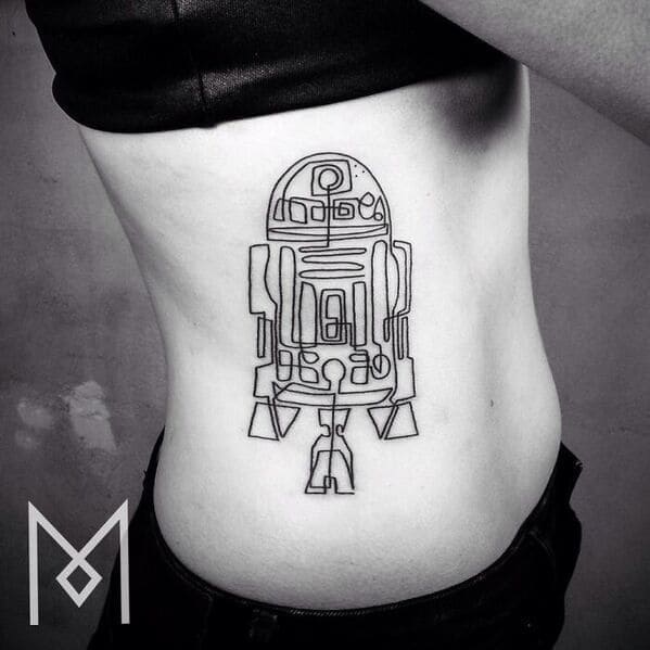 one line tattoo - r2d2 star wars