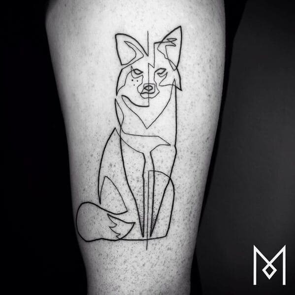 one line tattoo - fox