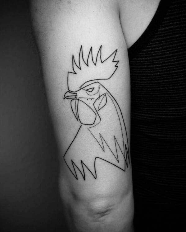 one line tattoo - rooster