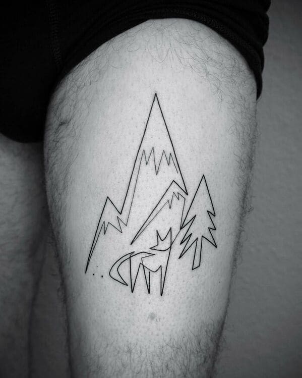one line tattoo - mountain wolf tree
