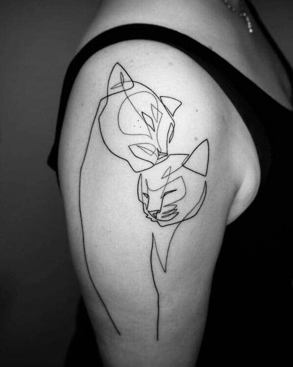 one line tattoo - lions