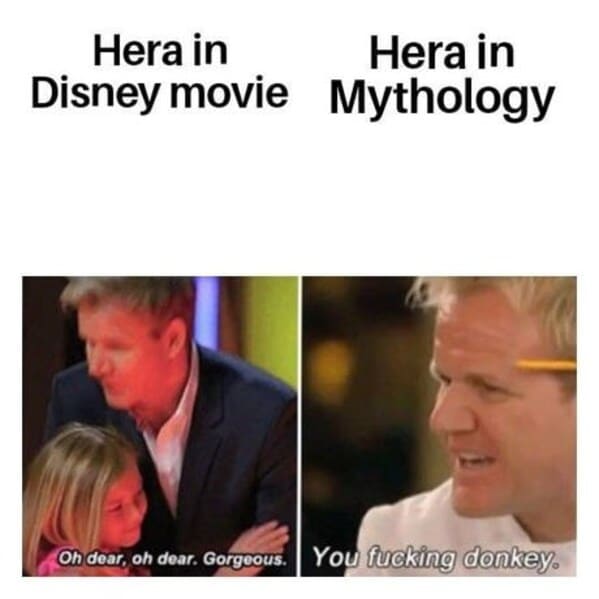 mythology memes - person hera disney movie mythology hera oh dear oh dear gorgeous fucking donkey