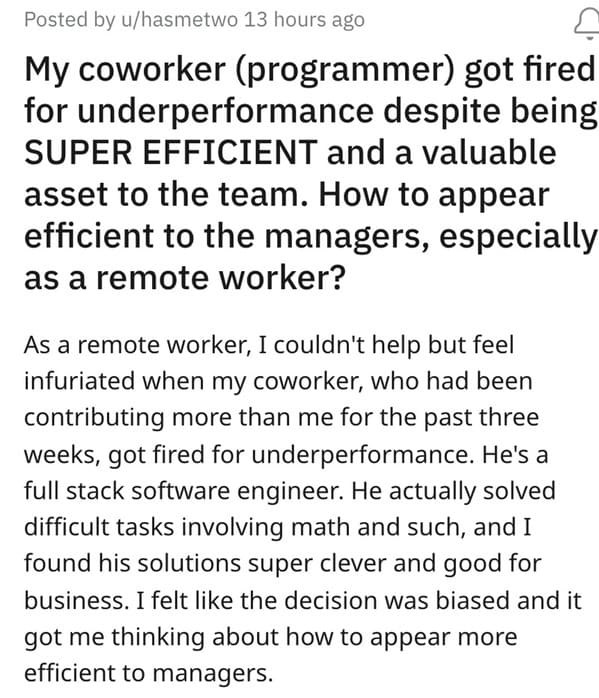 Productive Yet Quiet Programmer Fired For "Underperformance" Despite Team-Leading Output - Jarastyle