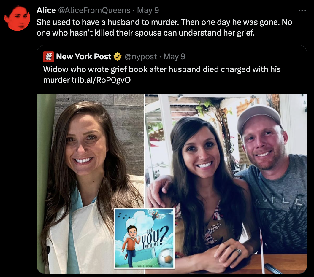 Twitter Is Already Memeing This Story About A Widow Who Wrote A Grief Book Being Charged With Her Late Husband's Murder - Jarastyle