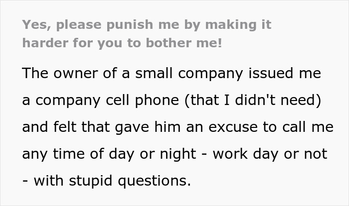 Worker Complies With Boss's Weird Cell Phone Rules — "Yes Punish Me By Making It Harder For You To Bother Me - Jarastyle