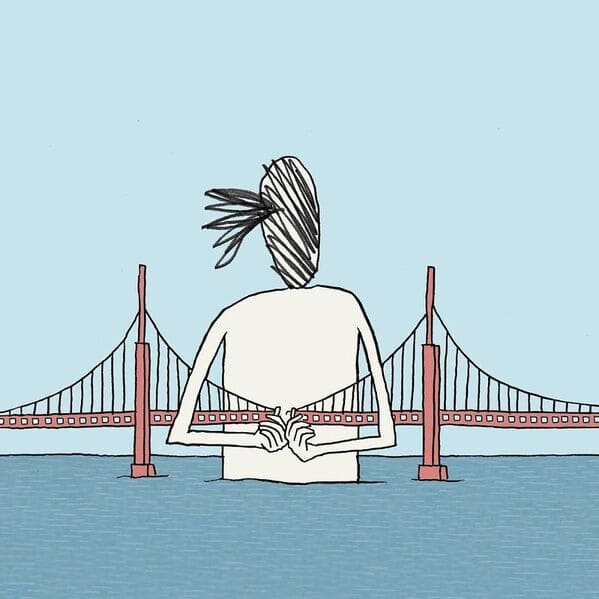 yuval robichek illustrations - bra clip bridge woman