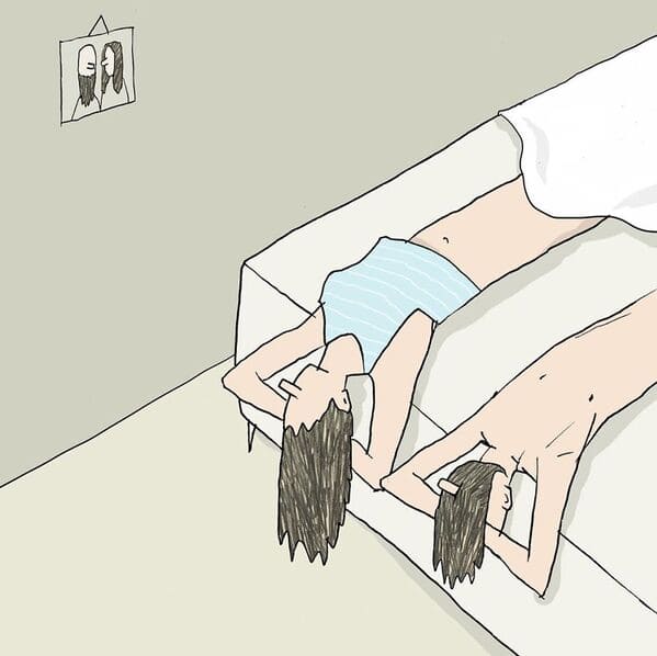 yuval robichek illustrations - couple laying in bed