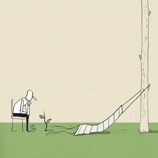 yuval robichek illustrations - hammock tied to tree