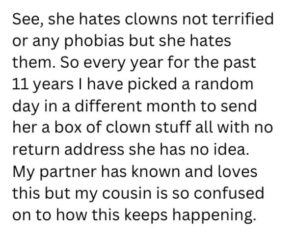 Collegiate Girl's Annual Clown Pranks On Cousin Prove She's Pure Evil - Jarastyle