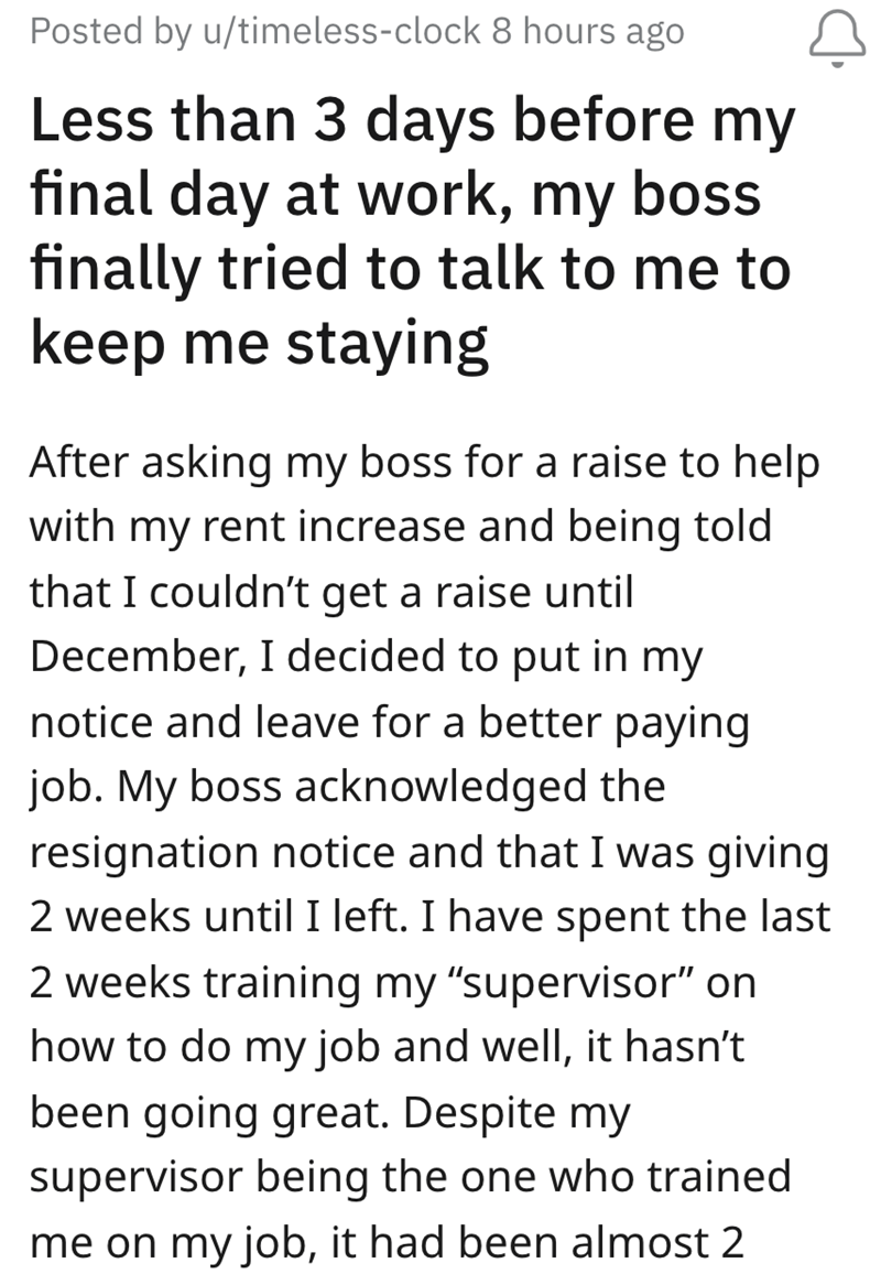 Foolishly Prideful Boss Waits Until Last Minute To Beg Employee To Stay And Train Their Replacement - Jarastyle