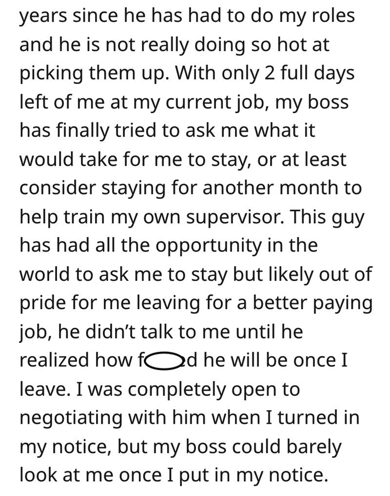 Foolishly Prideful Boss Waits Until Last Minute To Beg Employee To Stay And Train Their Replacement - Jarastyle