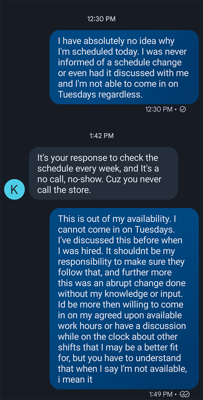 Employee's Schedule Is Made By Manager With A Grudge, Then Wakes On Day Off To A Message Asking Why They Aren't At Work - Jarastyle