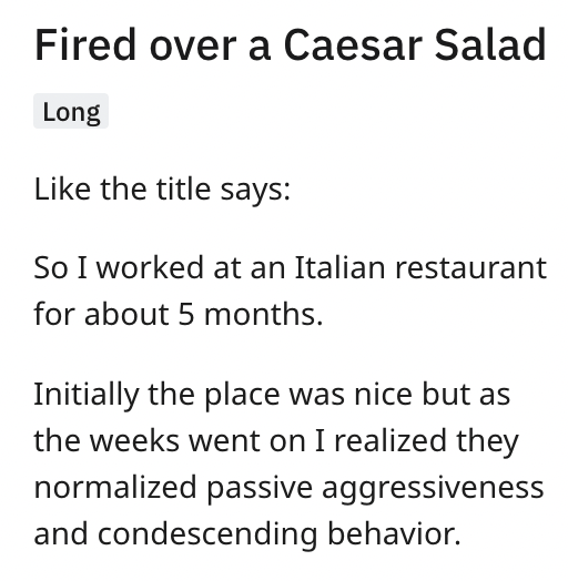 Server Vents Online After Saying They Were Fired Just For Calling A Salad 'Soggy' - Jarastyle