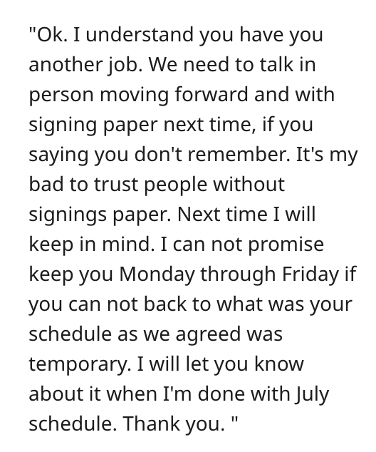 Disgruntled Worker Vents About Awful Boss Changing Their Days Off With Only 2 Days Notice - Jarastyle