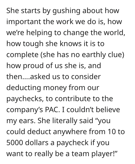 Wildly Out Of Touch Company Asks Employees To Voluntarily Deduct $5K From Their Paychecks To Be "Team Players" - Jarastyle