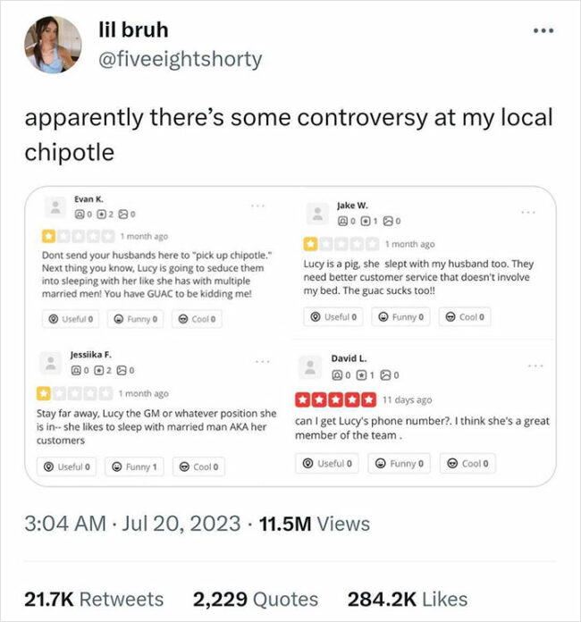 Florida Chipotle's Viral Yelp Reviews Hilariously Warn Of A Husband