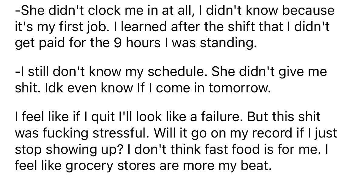 High Schooler Asks Internet For Advice — "Is It Bad If I Quit My First Job After The First Day?" - Jarastyle