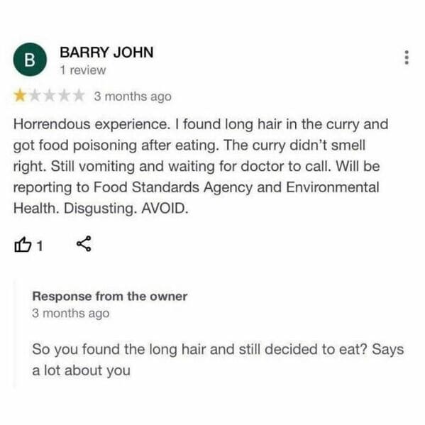 40 Funniest And Most Unhinged Restaurant Reviews From 'Takeaway Trauma' - Jarastyle