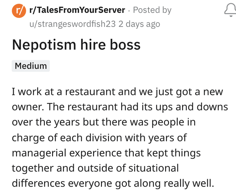 Restaurant Worker Shares Their Nightmare Experience Working For A Nepotism Hire Boss Who Had Zero Work Experience - Jarastyle