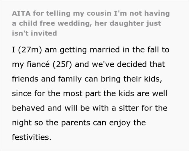 Woman Asks If She's Wrong To Not Invite Cousin's Nightmare Daughter To