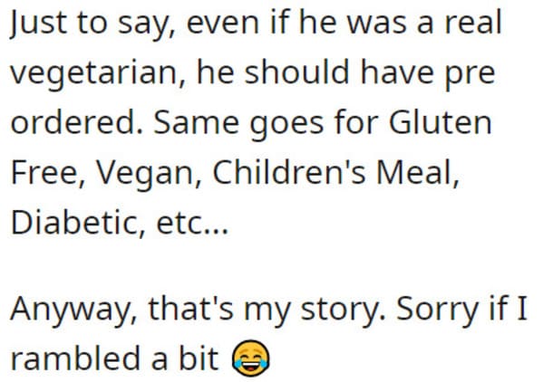 Flight attendant comes up with quick and smart solution for passenger  pretending to be vegetarian