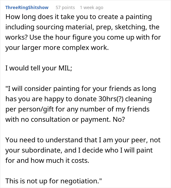 Artist Finds Out Her MIL Is Promising Her Painting Services Free Of Charge "As A Gift" - Jarastyle