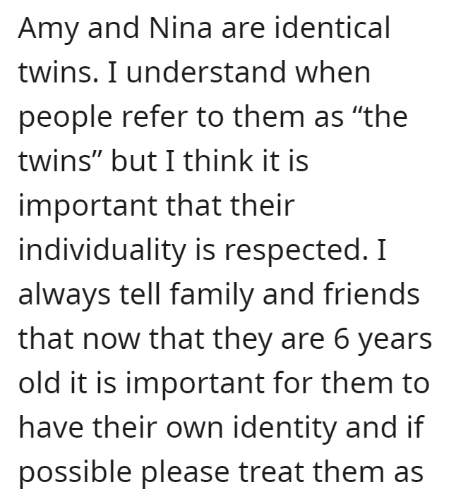 Mother Of Identical Twins Excludes Aunt From Family Events Because She Refuses To Address Them As Individuals - Jarastyle