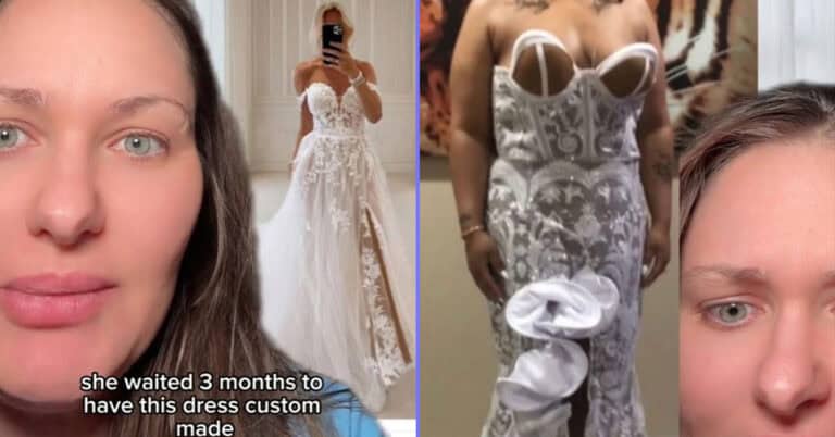 “Straight To Jail” — Internet Shocked At How Hilariously Horrible This Designer Wedding Dress Turned Out