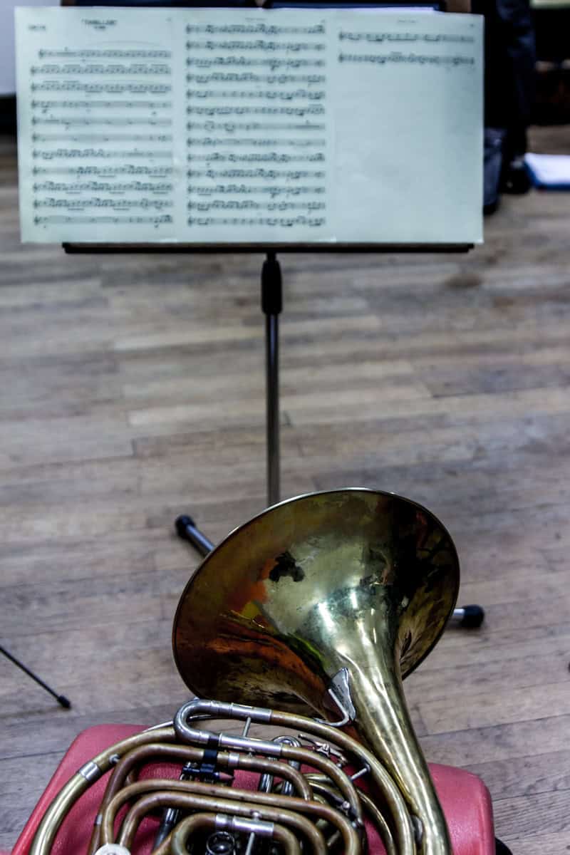 a trumpet sitting on top of a red case