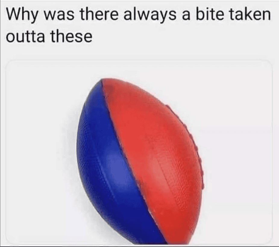 Vintage red and blue football ball, classic sports equipment from past decades.