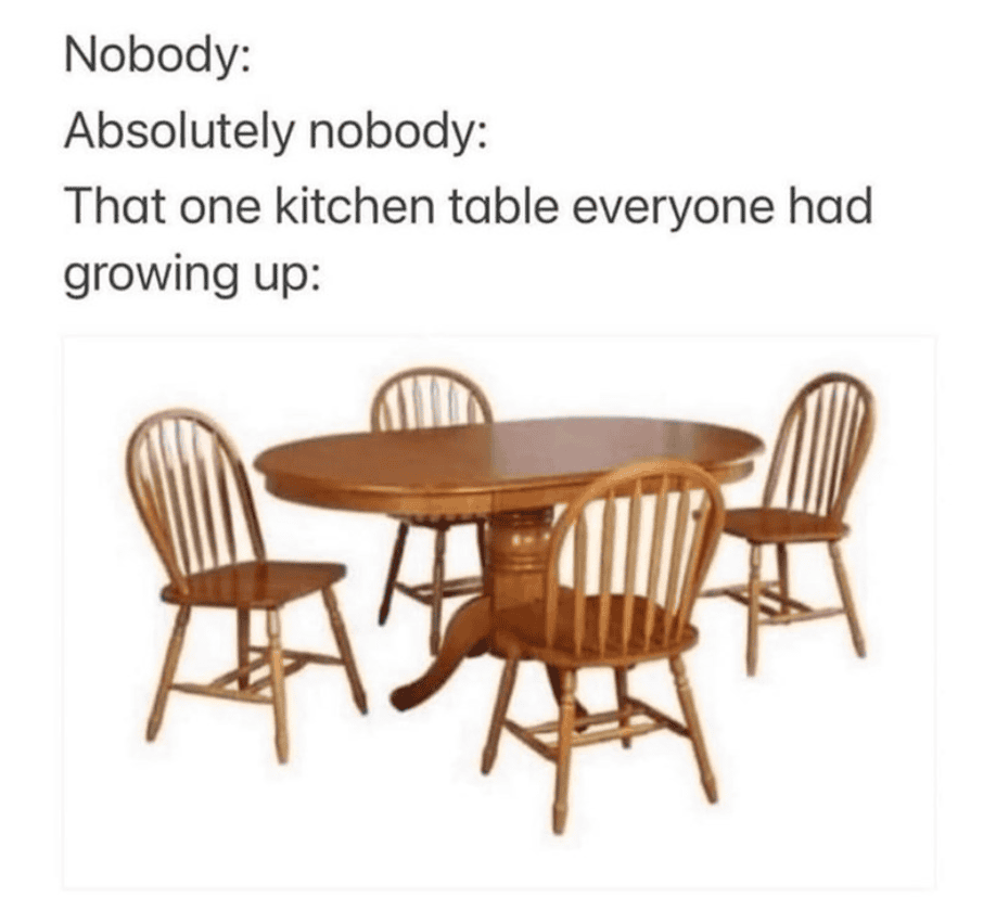Vintage wooden kitchen table with four matching chairs, evoking nostalgic family dinners.