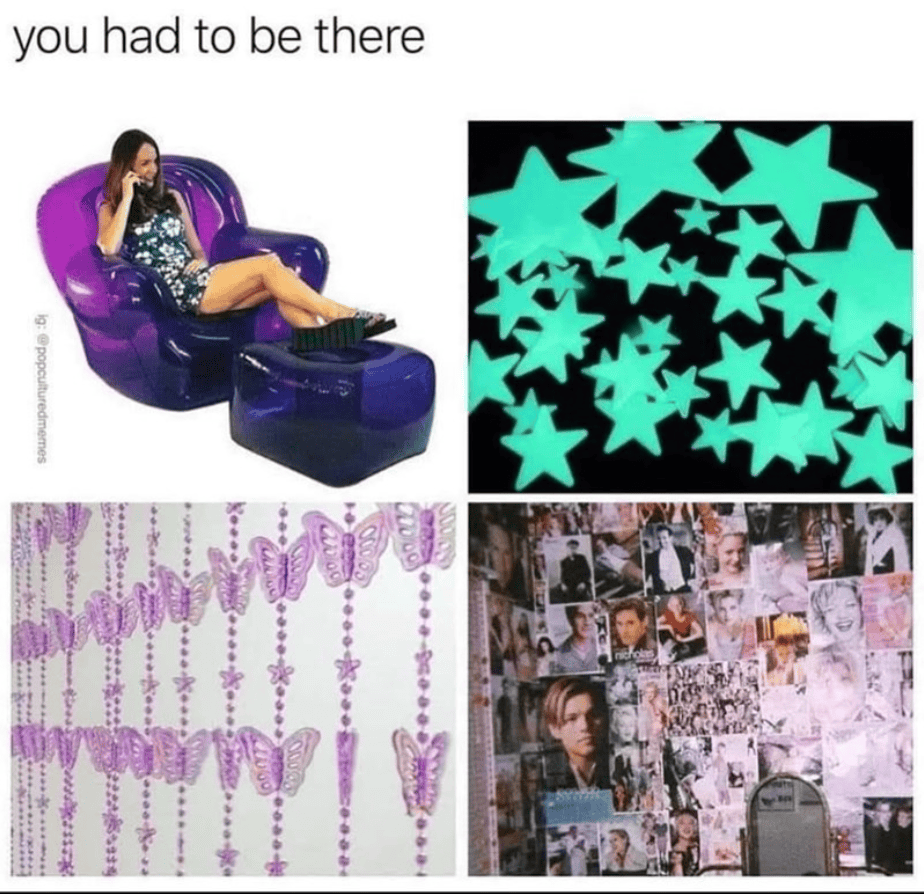 Vintage neon star decorations and collage of 90s photos.