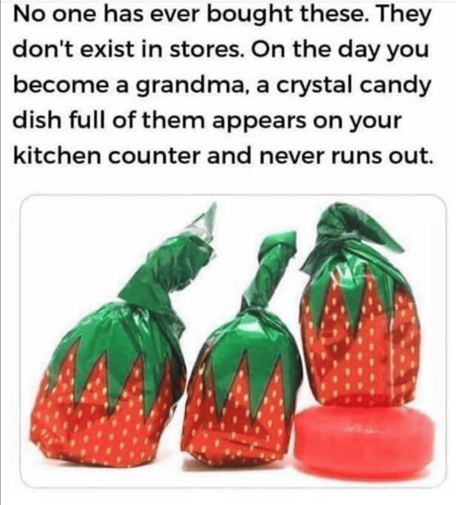 Vintage strawberry candy dish set with green wrapping and red base, nostalgic kitchen decor.