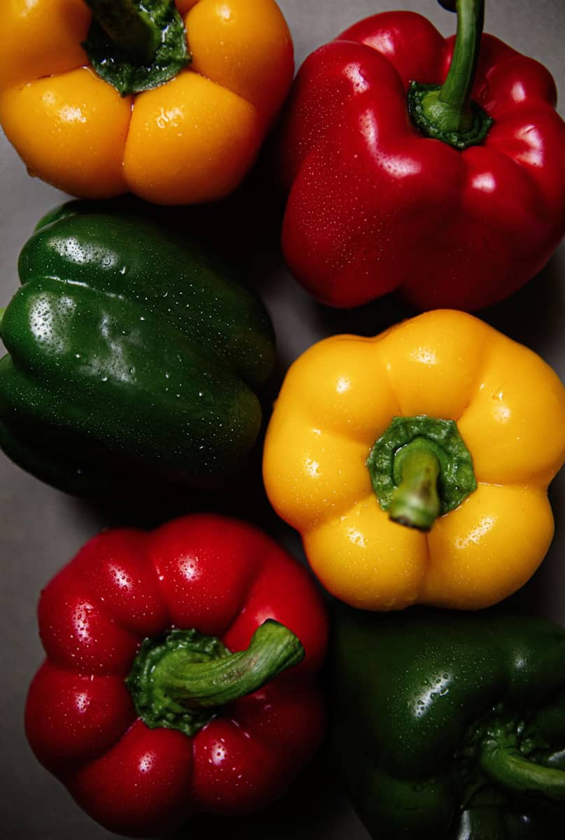 yellow green and red bell peppers