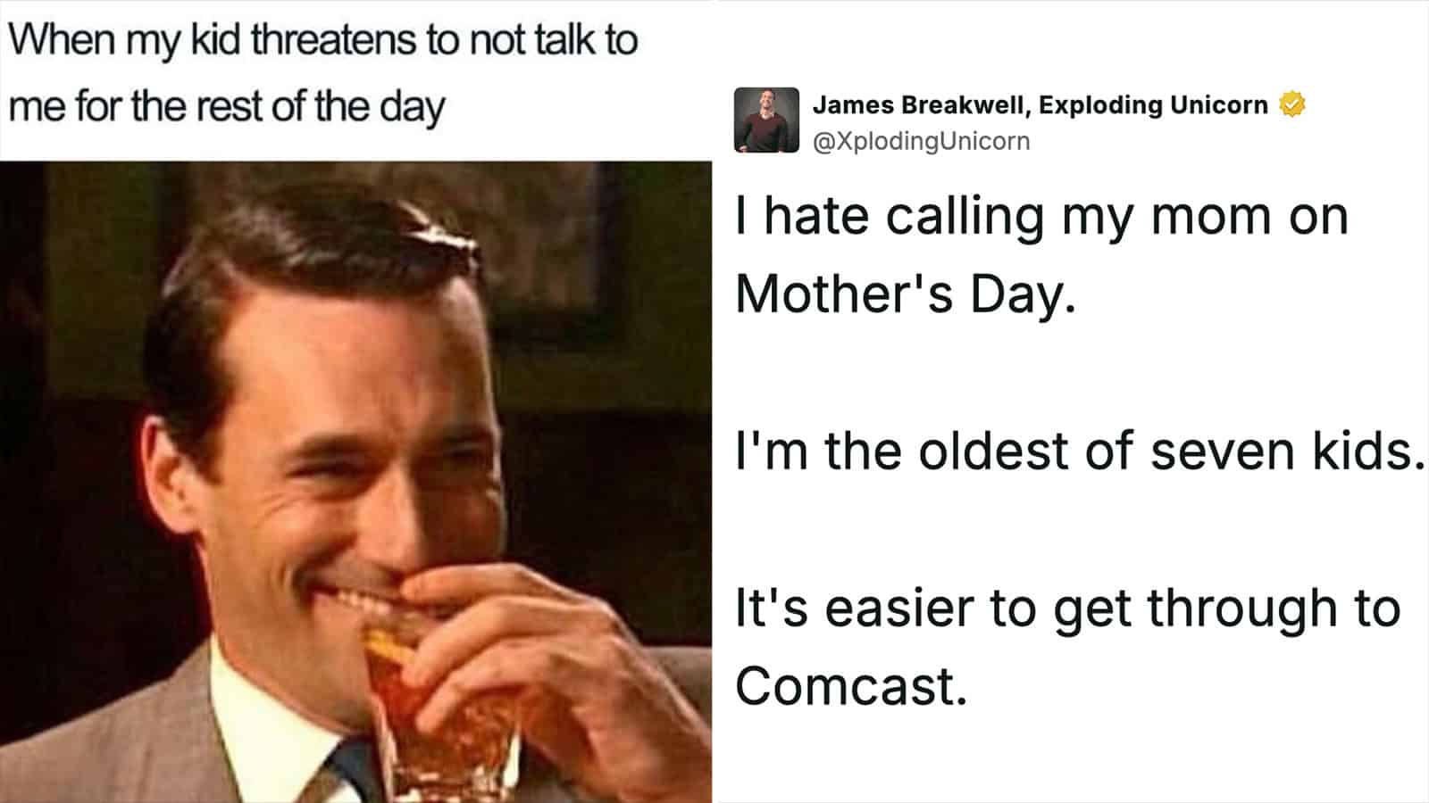 Humorous mom meme about kids threatening silence on Mother's Day.