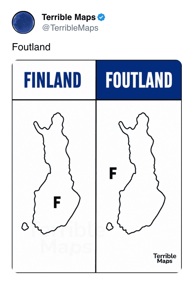 Map comparison of Finland with and without the F label, highlighting geographic differences.