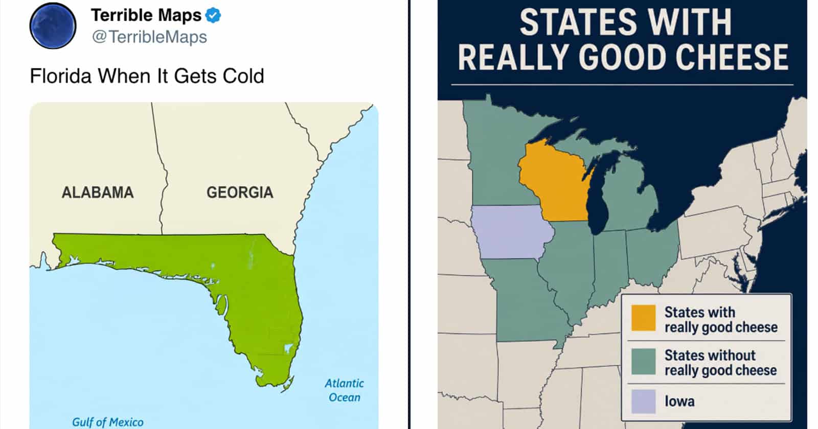 Map of Florida highlighting cheese-related theme.