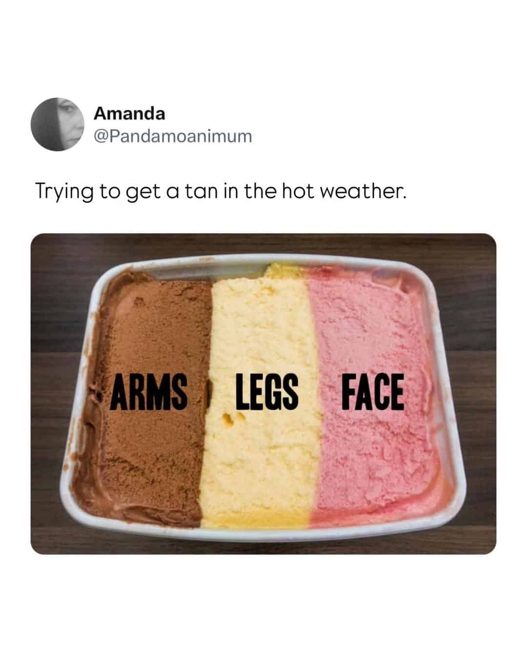 Ice cream with three sections labeled arms, legs, and face in different colors.