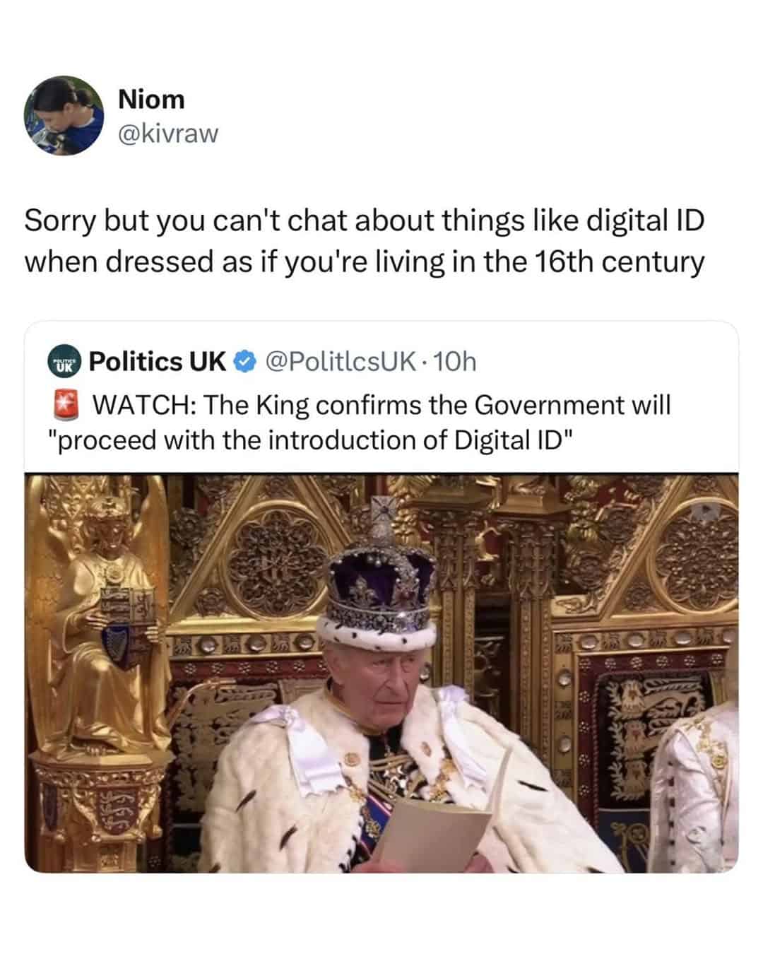 Royal king seated on ornate throne wearing crown and regal robes, holding a scepter in a grand medie.