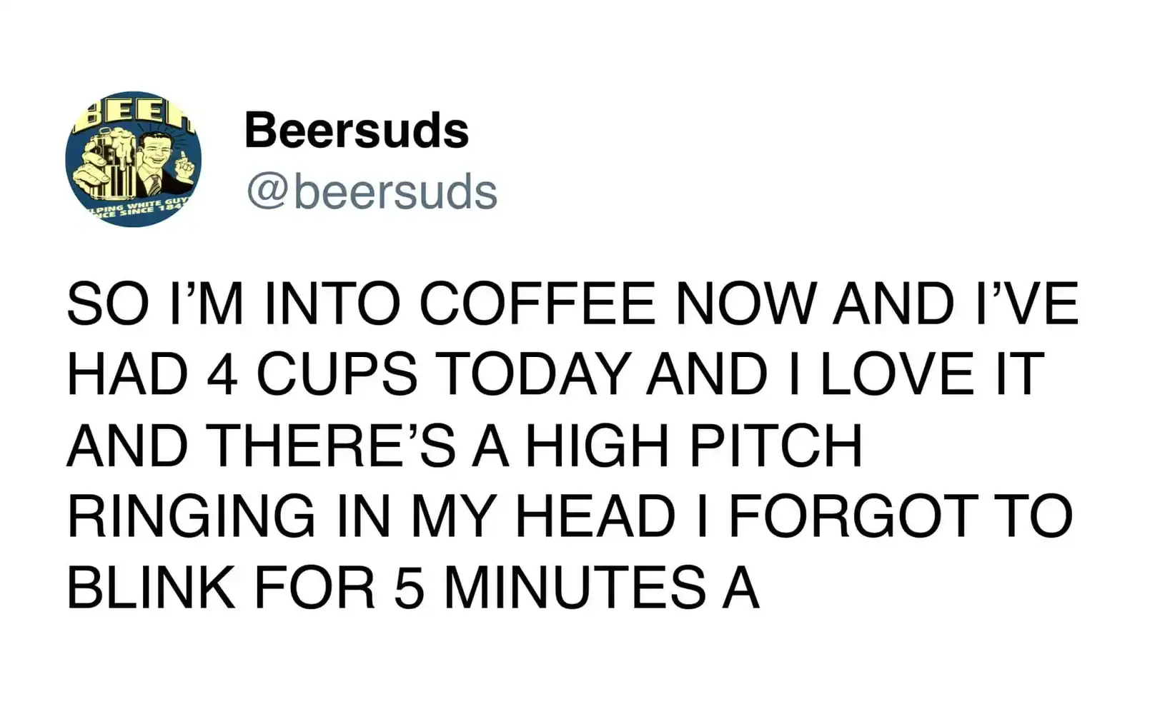 Person laughing with a large coffee pot, emphasizing humor about coffee obsession.