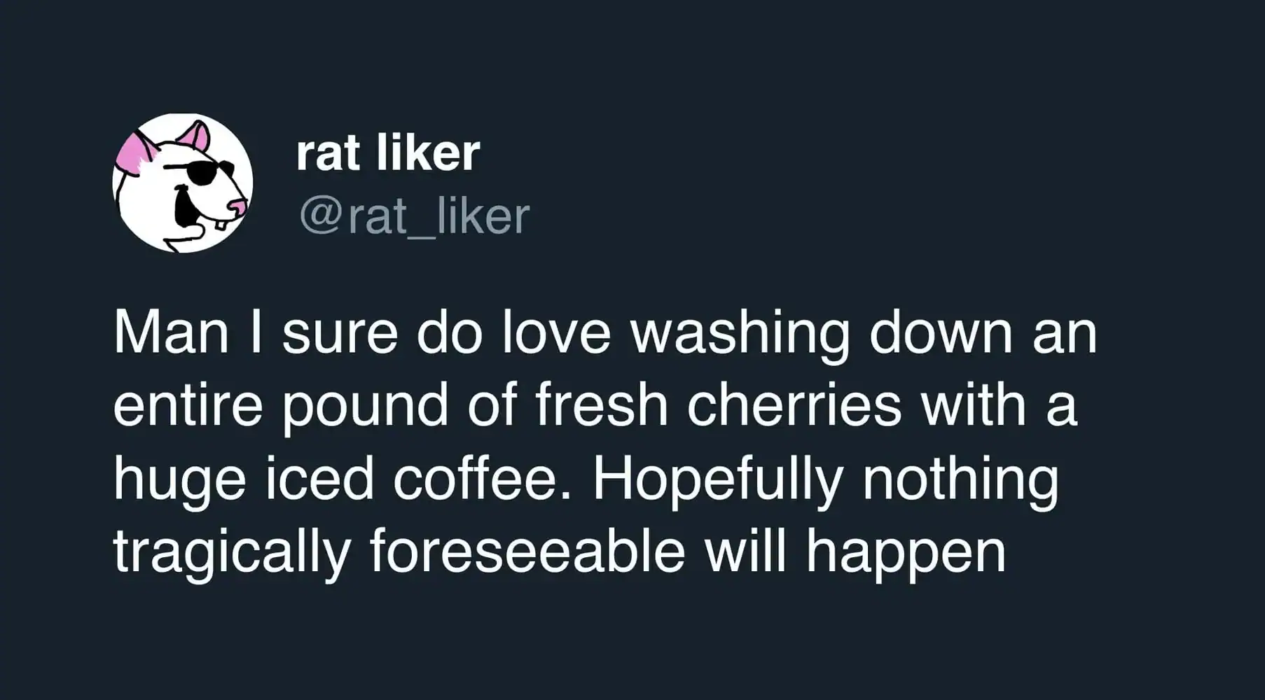 Funny coffee tweet about loving a huge pot of coffee and cherries.