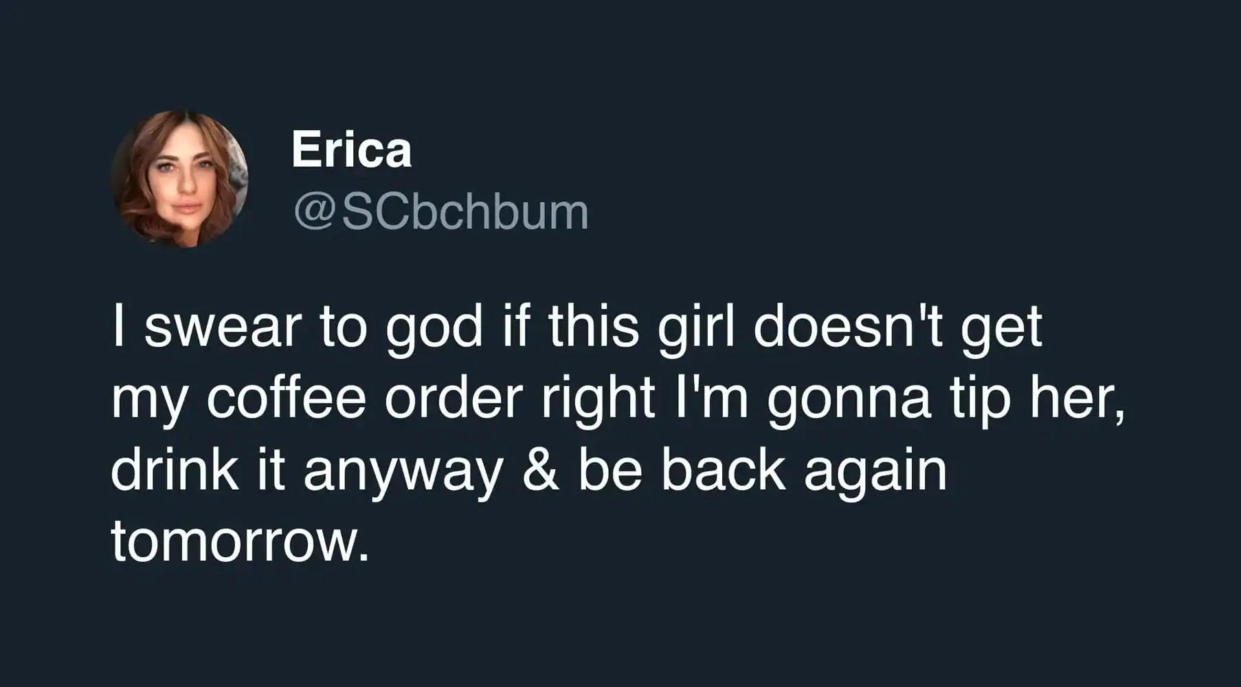 Funny coffee meme featuring a woman and a coffee cup.