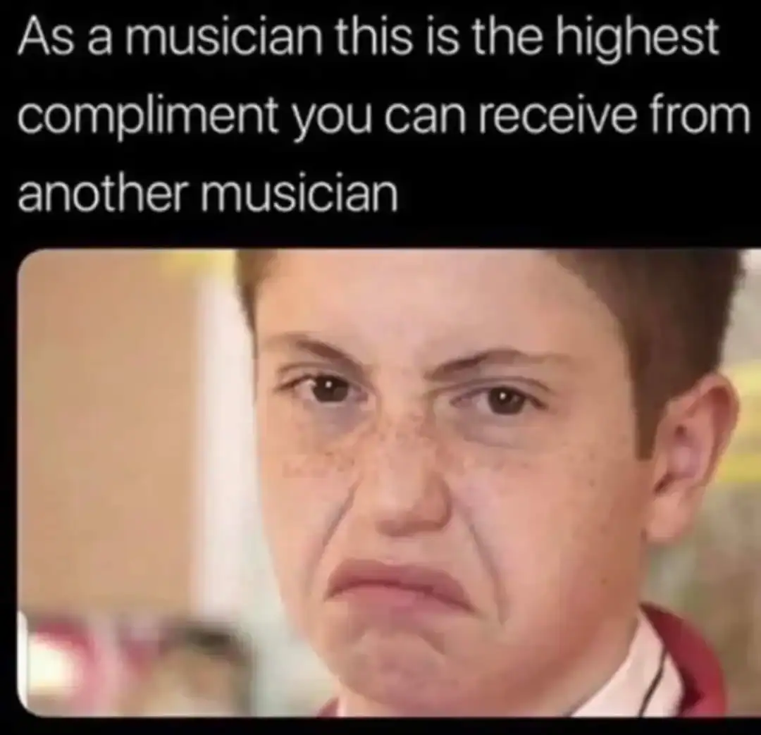 Young boy making a funny, annoyed face with a quote about musicians.