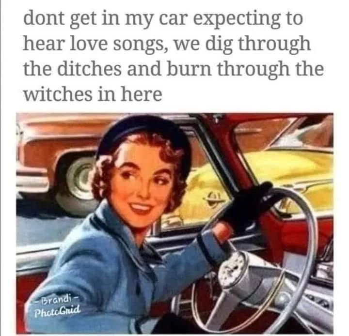 Vintage woman driving car, smiling, retro style, 1950s.