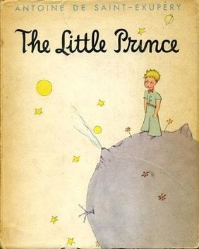 Classic illustration from The Little Prince by Antoine de Saint-Exupéry featuring the prince standin.