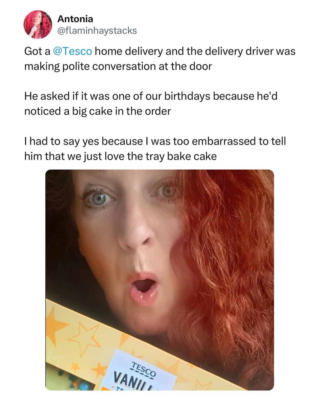 Got @Tesco home delivery, delivery driver making polite conversation at the door.