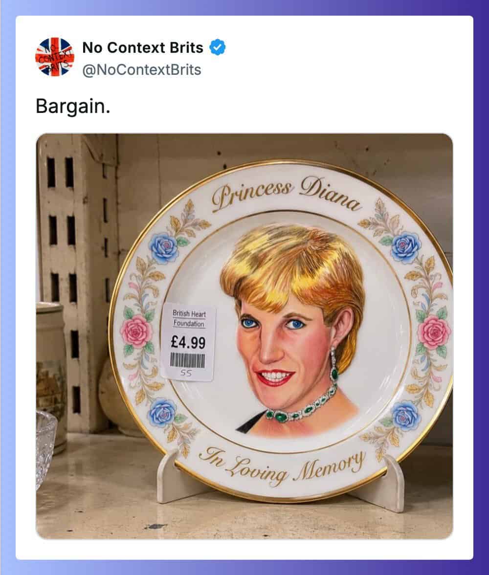 Princess Diana decorative plate with floral border and "In Loving Memory" text.