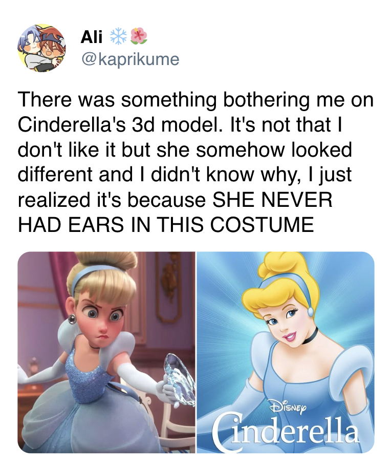 Cinderella 3D model with ears in costume, resembling the Disney princess, from Pleated Jeans.